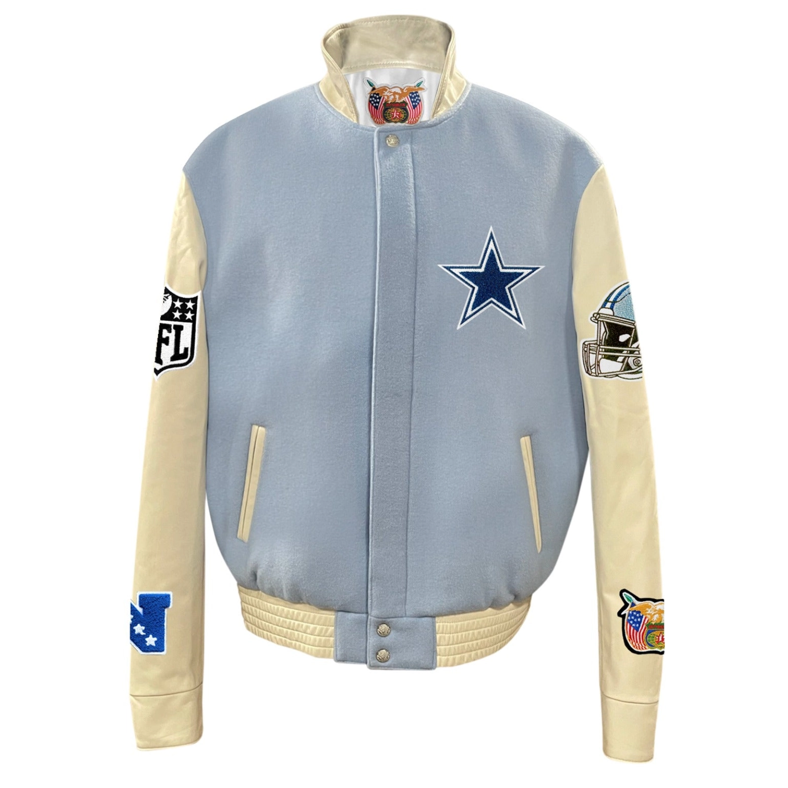 Dallas Cowboys Wool & Leather Baby Blue/Cream Varsity Jacket