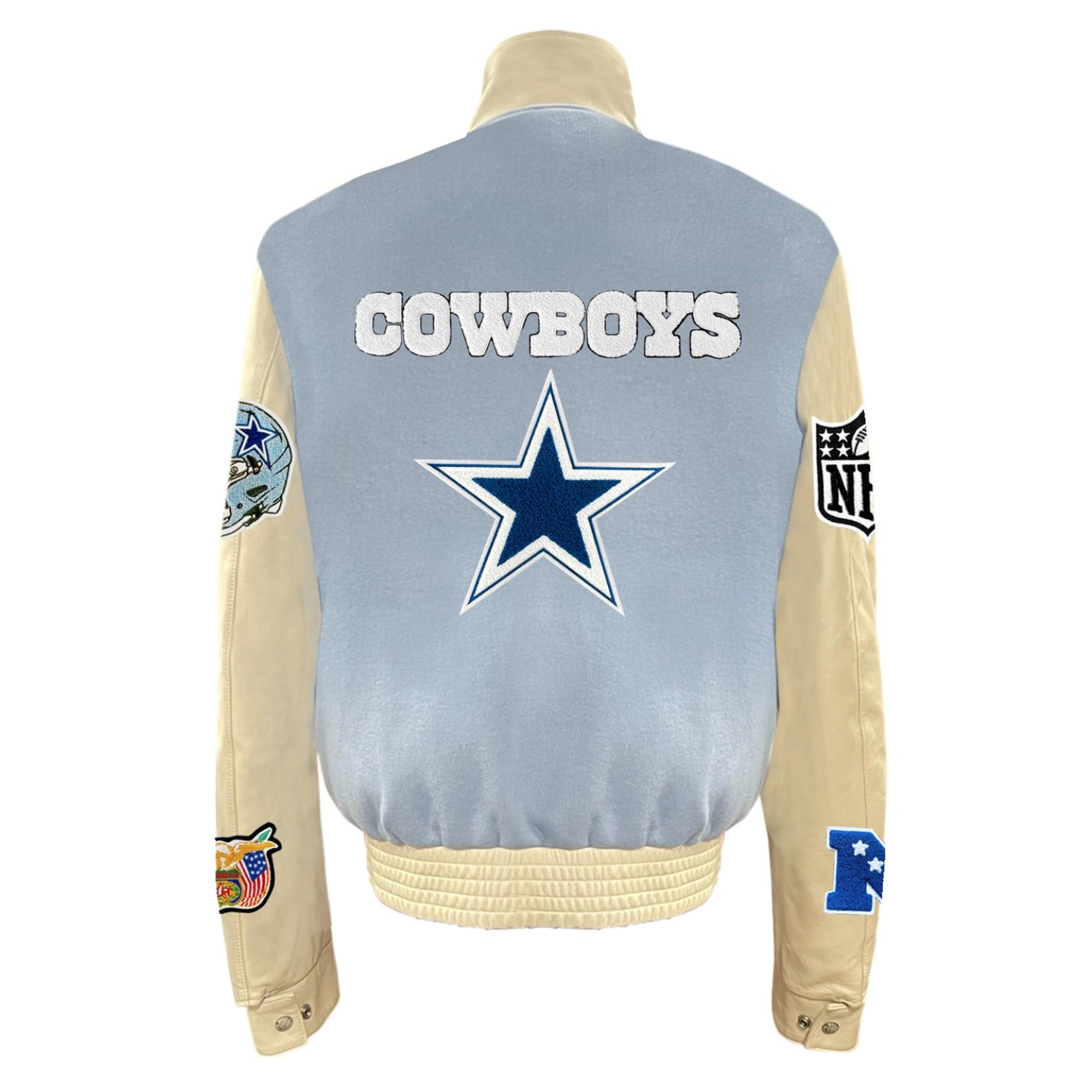 Alternative view of Dallas Cowboys Wool & Leather Baby Blue/Cream Varsity Jacket