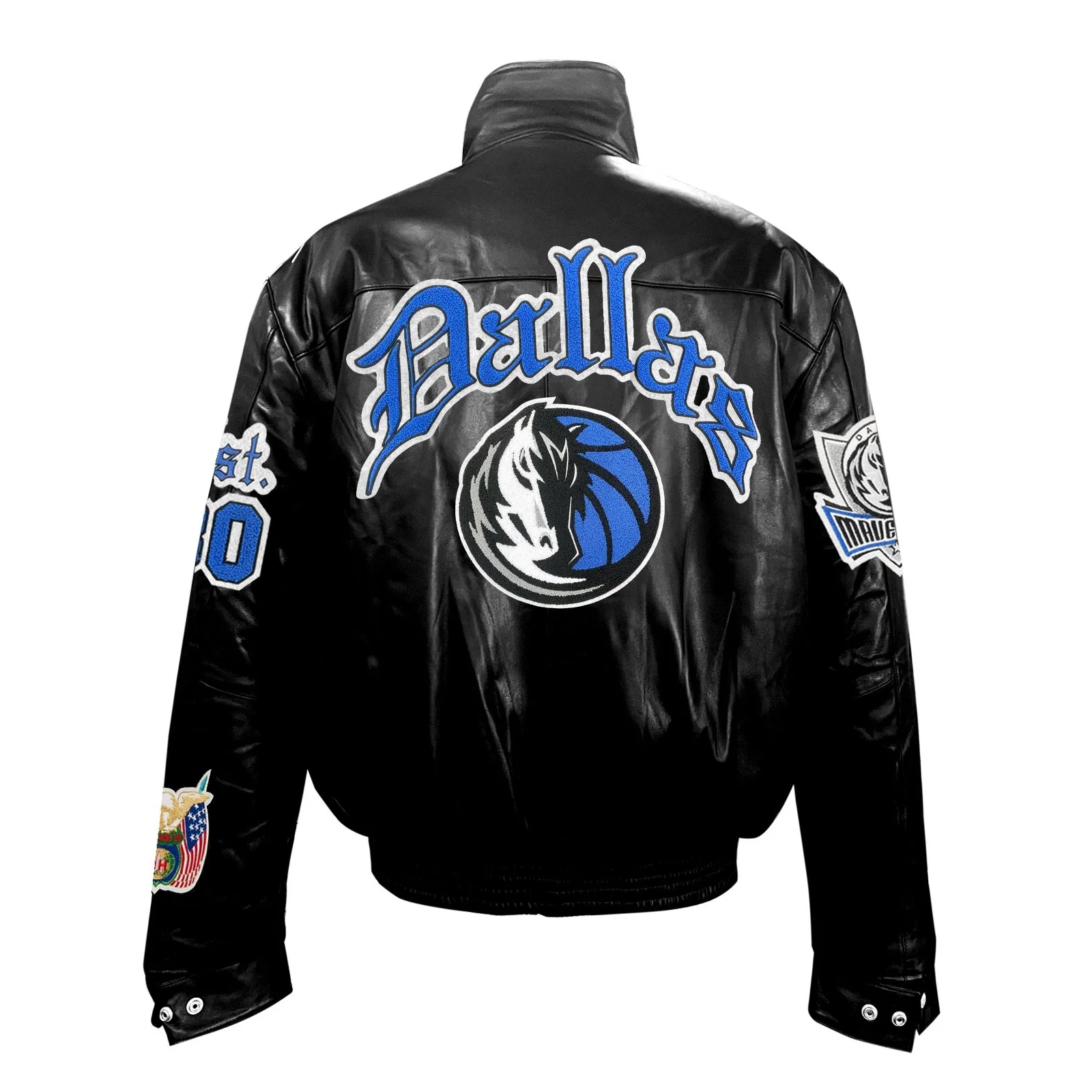 Alternative view of Dallas Mavericks Puffer Old English Full Leather Jacket - Black