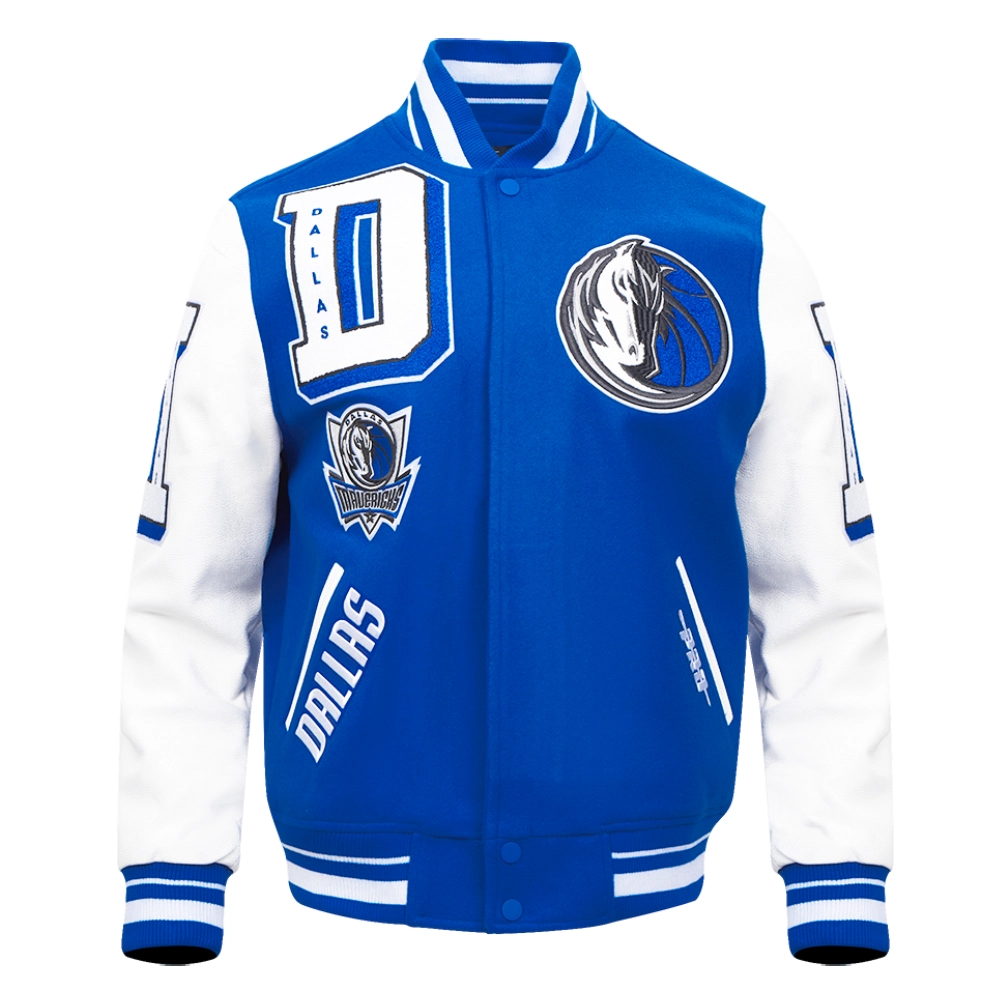Dallas Mavericks Mashup Blue/White Wool & Leather Varsity Jacket