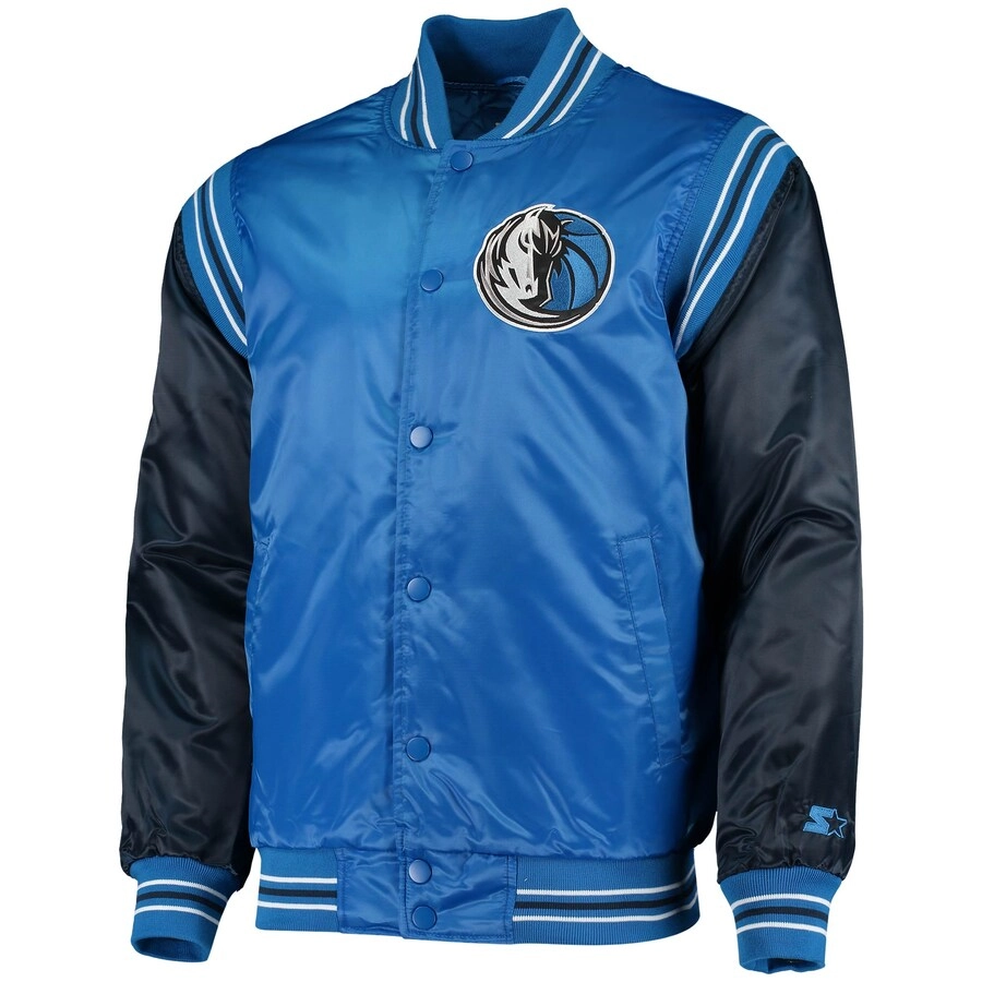 Dallas Mavericks Enforcer Full-Snap Satin Varsity Blue/Navy Jacket