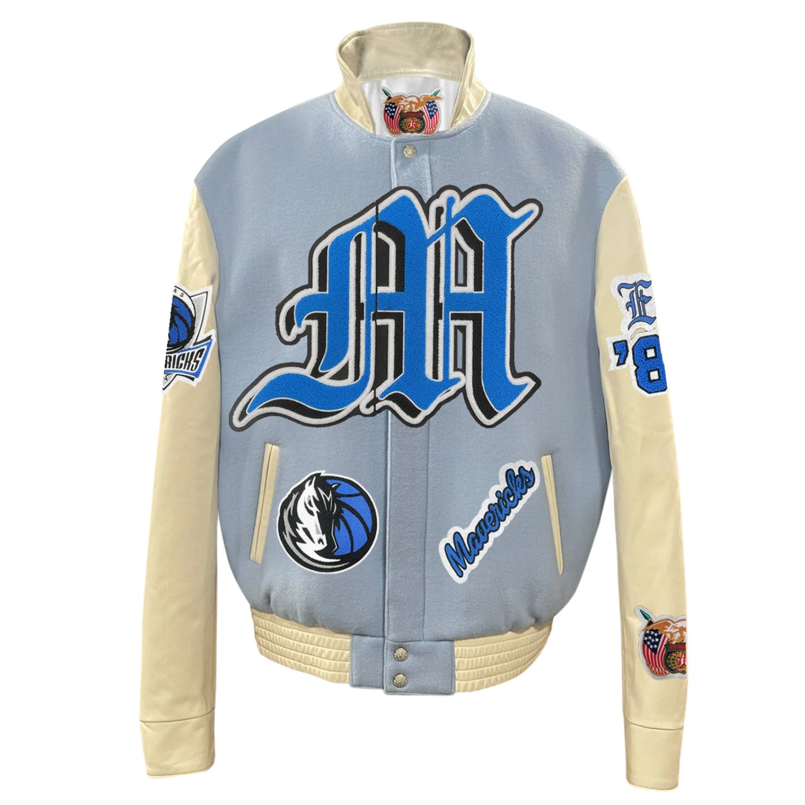Dallas Mavericks Old English Wool & Leather Varsity Jacket - White/Black