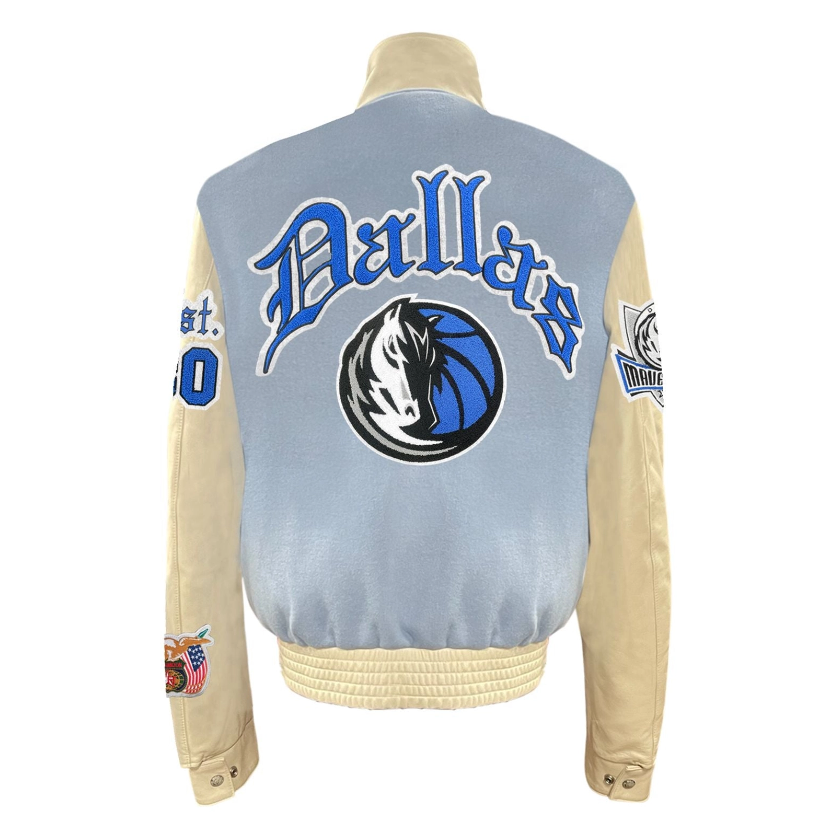 Alternative view of Dallas Mavericks Old English Wool & Leather Varsity Jacket - White/Black