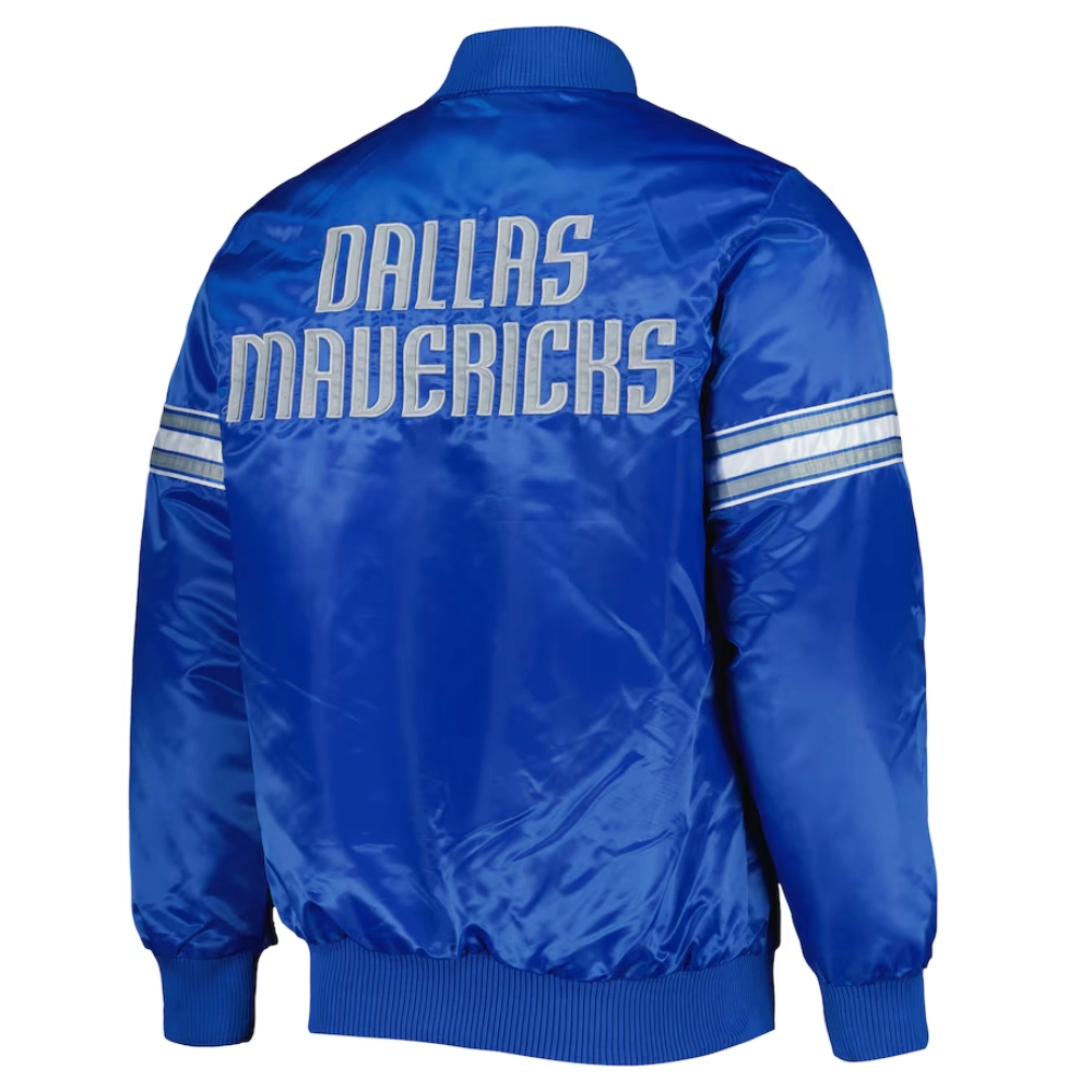Alternative view of Dallas Mavericks Pick & Roll Full-Snap Blue Satin Varsity Jacket