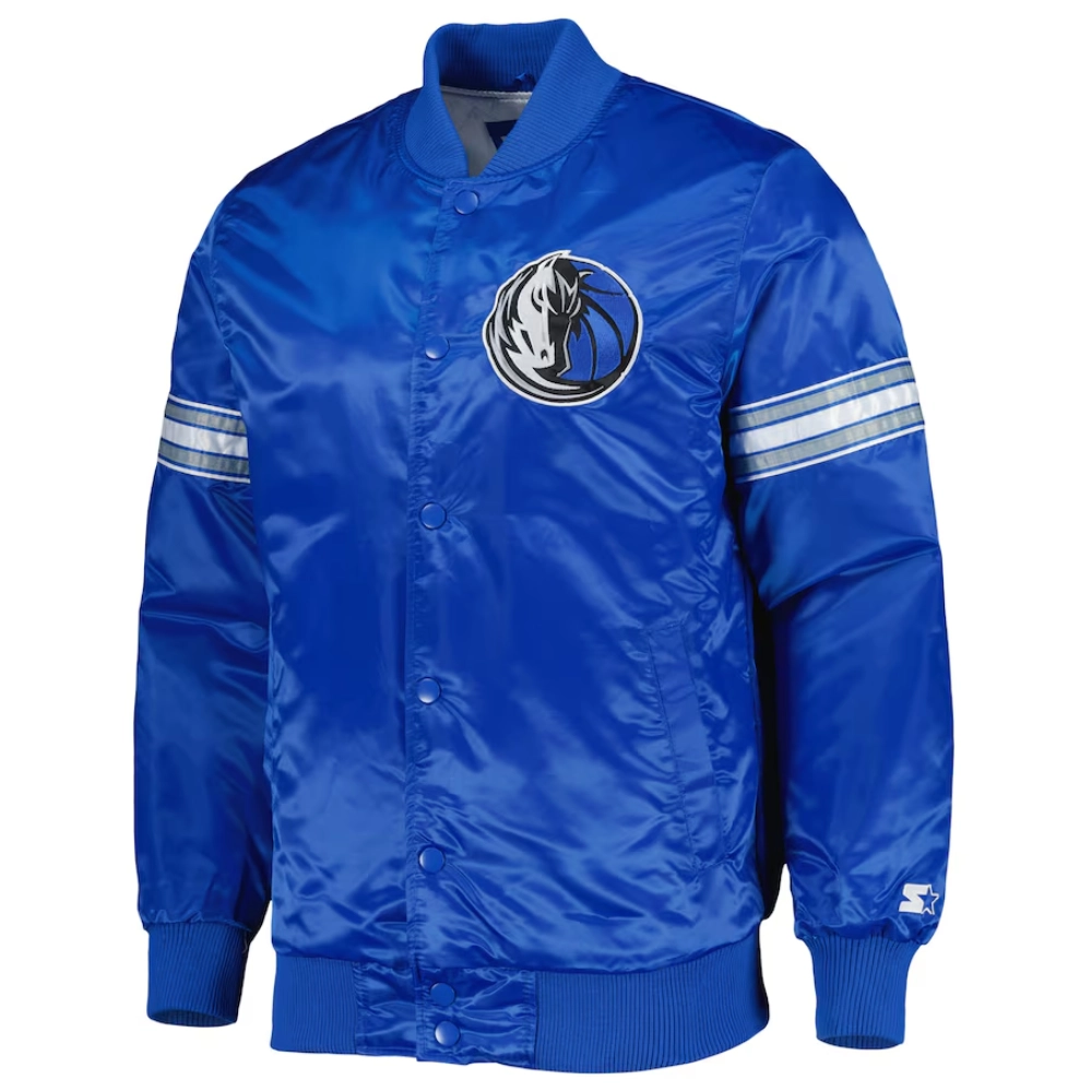 Dallas Mavericks Pick & Roll Full-Snap Blue Satin Varsity Jacket