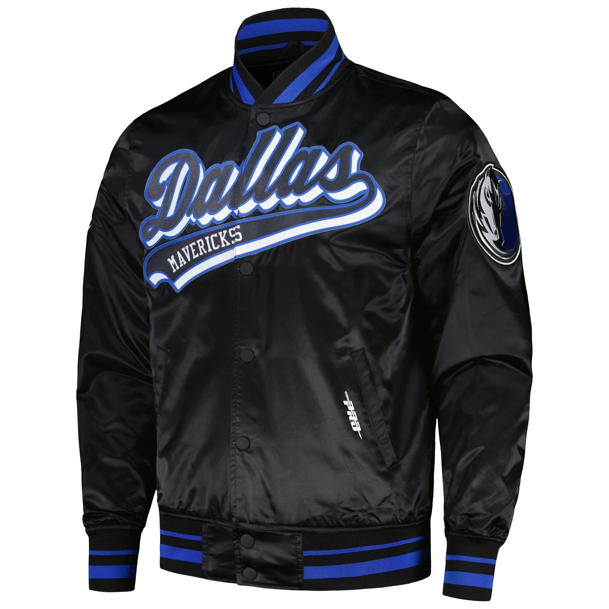 Dallas Mavericks Script Tail Black Satin Varsity Jacket