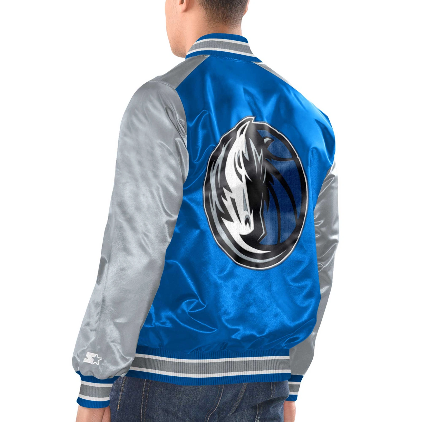 Alternative view of Dallas Mavericks Renegade Blue/Silver Satin Varsity Jacket