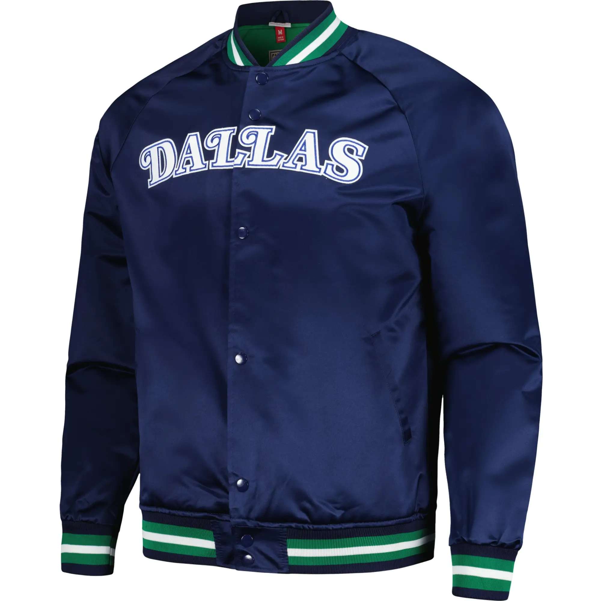 Dallas Mavericks Throwback Wordmark Satin Varsity Navy Jacket