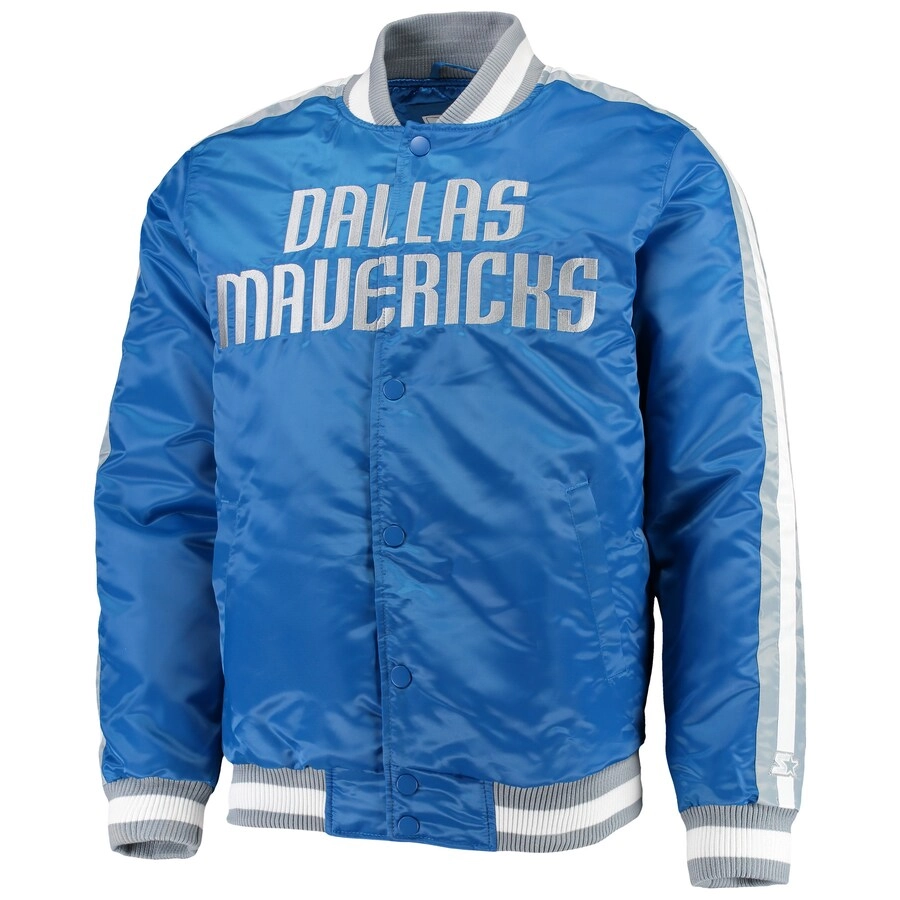 Dallas Mavericks The Offensive Satin Varsity Blue Jacket