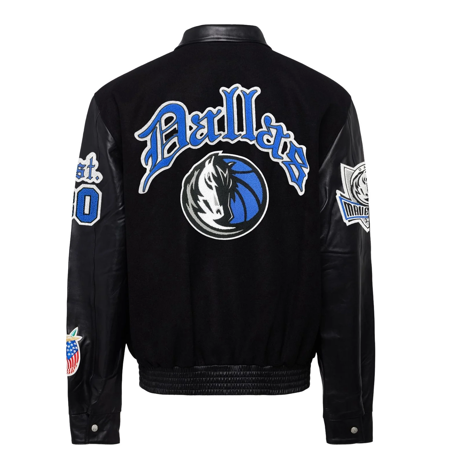 Alternative view of Dallas Mavericks Old English Wool & Leather Varsity Jacket - Black