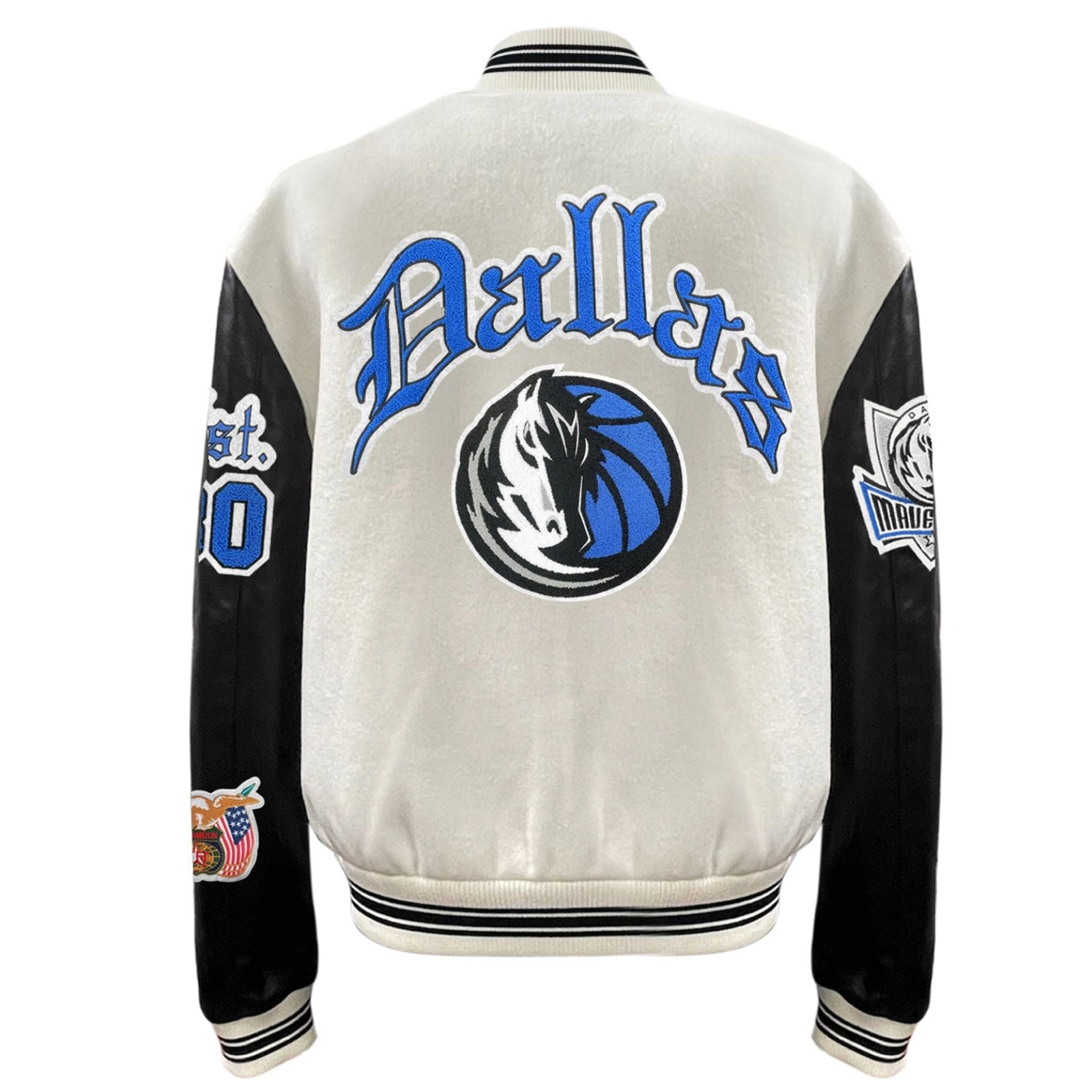 Alternative view of Dallas Mavericks Old English Wool & Leather Varsity Jacket - White/Black
