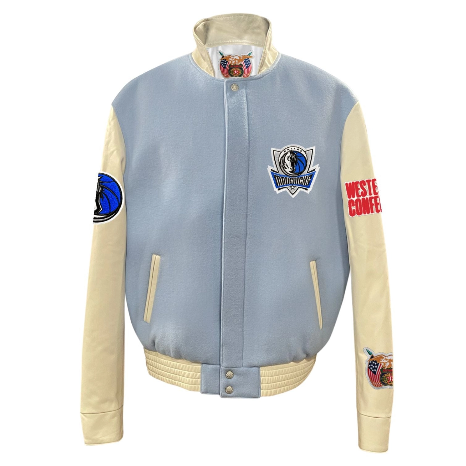 Dallas Mavericks Wool & Leather Baby Blue/Cream Varsity Jacket