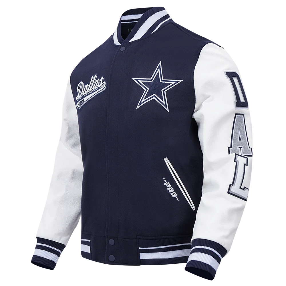 Alternative view of Dallas Cowboys Script Tail Rib Wool & Leather  Navy/White Varsity Jacket