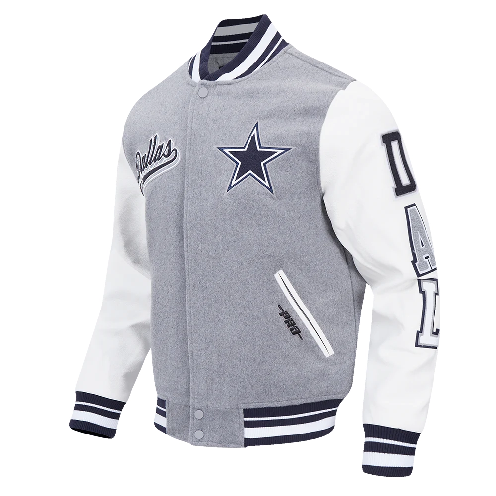 Alternative view of Dallas Cowboys Script Tail Rib Wool & Leather Gray/White Varsity