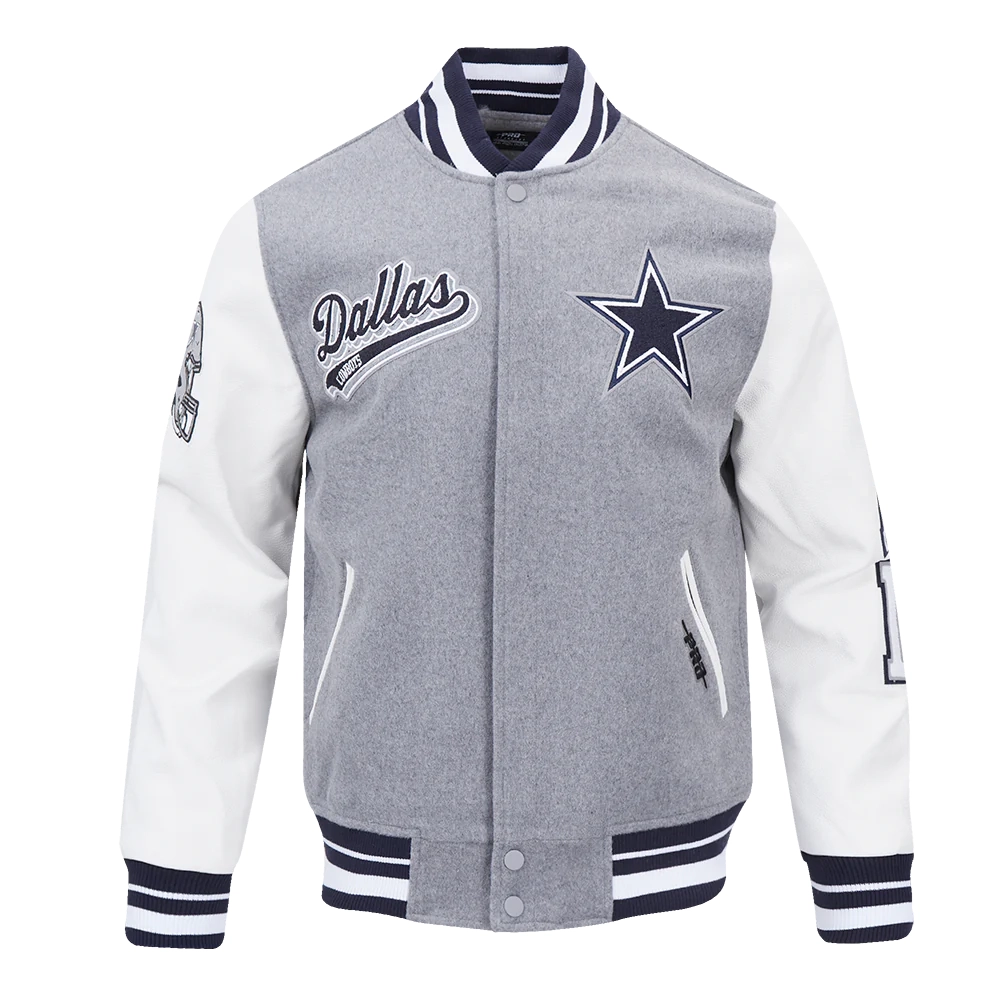 Dallas Cowboys Script Tail Rib Wool & Leather Gray/White Varsity
