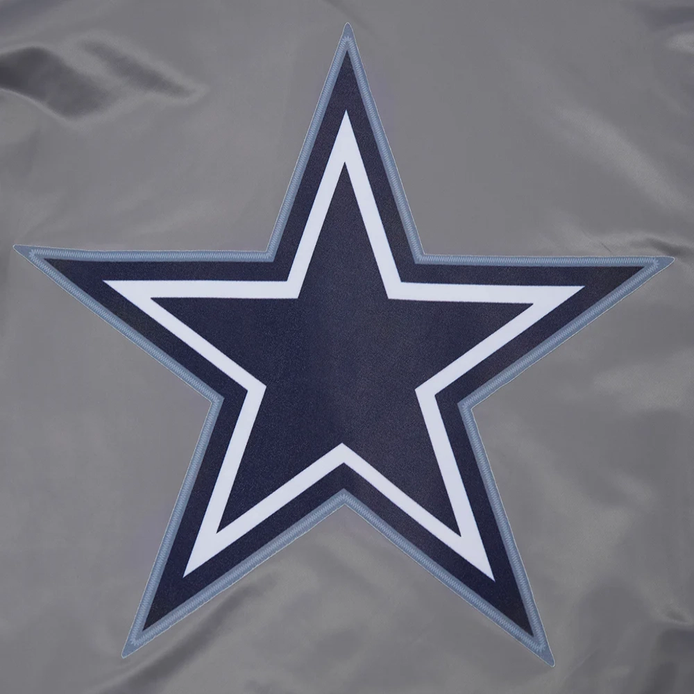 Dallas Cowboys Script Tail Satin Gray Varsity Jacket - Image 5