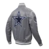 Dallas Cowboys Script Tail Satin Gray Varsity Jacket - Image 3