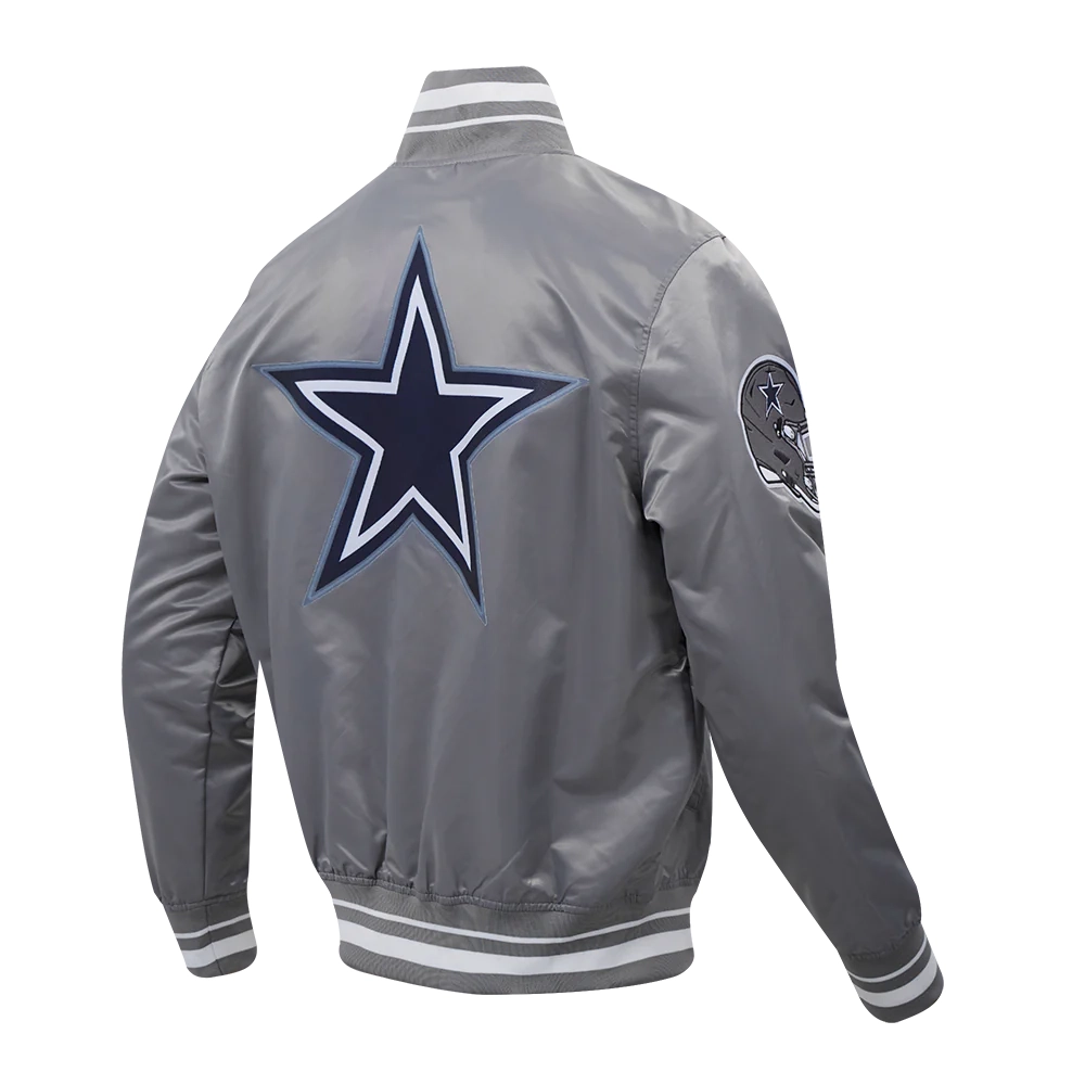 Dallas Cowboys Script Tail Satin Gray Varsity Jacket - Image 3