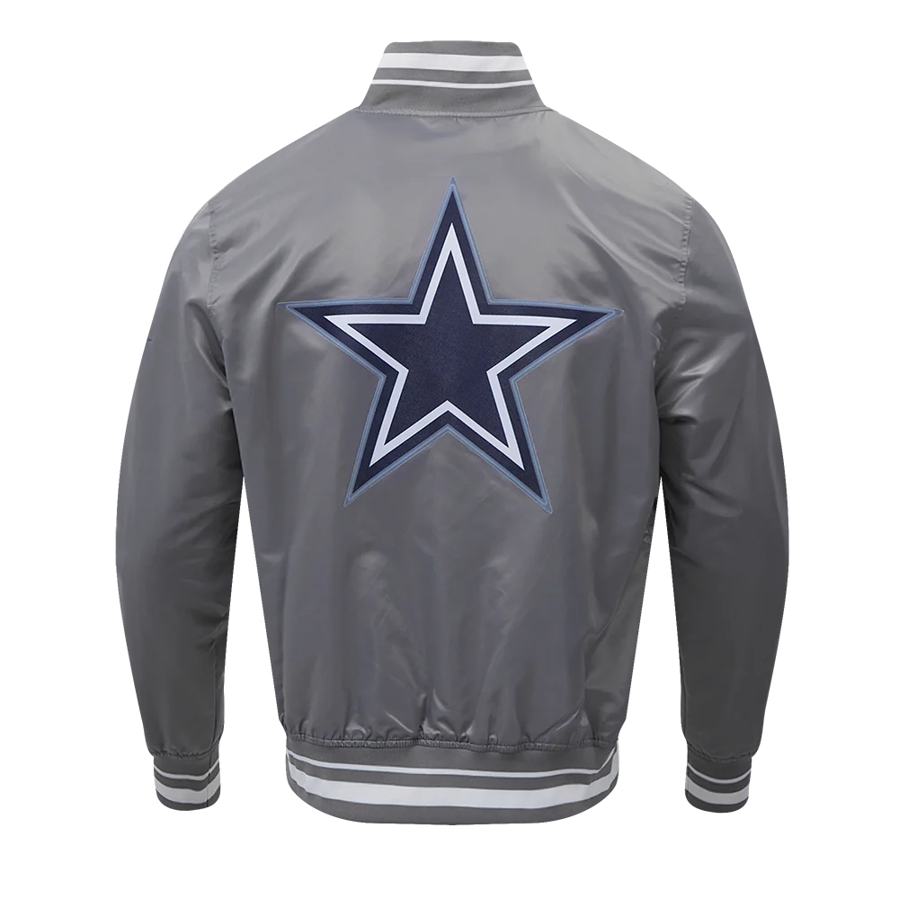 Dallas Cowboys Script Tail Satin Gray Varsity Jacket - Image 6