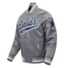 Dallas Cowboys Script Tail Satin Gray Varsity Jacket - Image 2