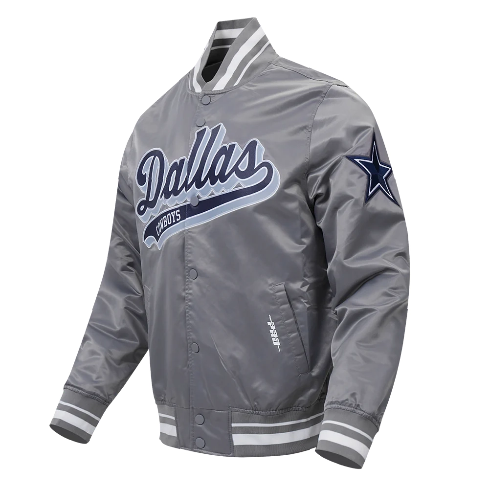 Alternative view of Dallas Cowboys Script Tail Satin Gray Varsity Jacket