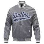 Dallas Cowboys Script Tail Satin Gray Varsity Jacket