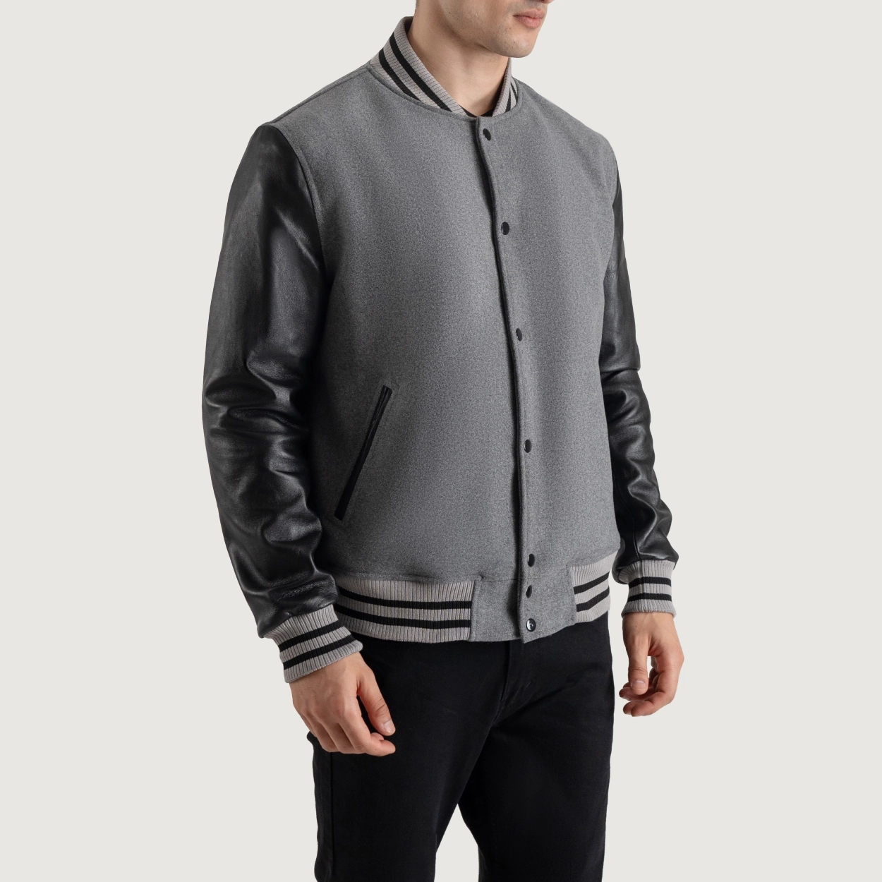 Alternative view of Gray and Black Varsity Letterman Jacket