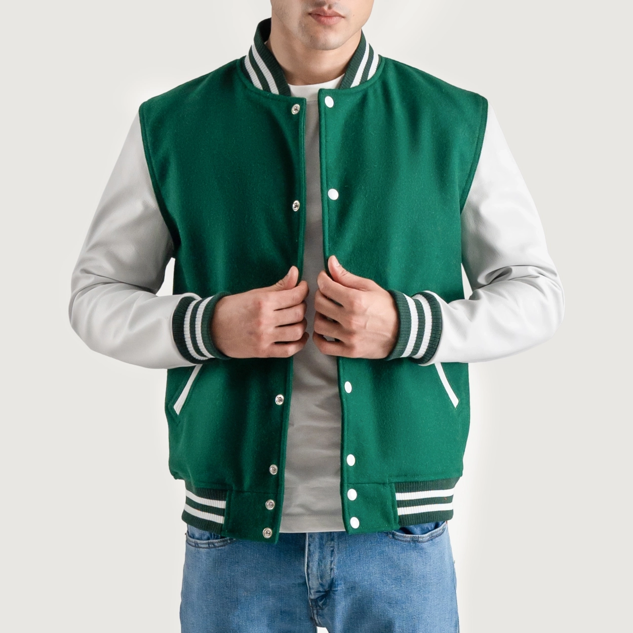 Kelly Green and White Varsity Letterman Jacket