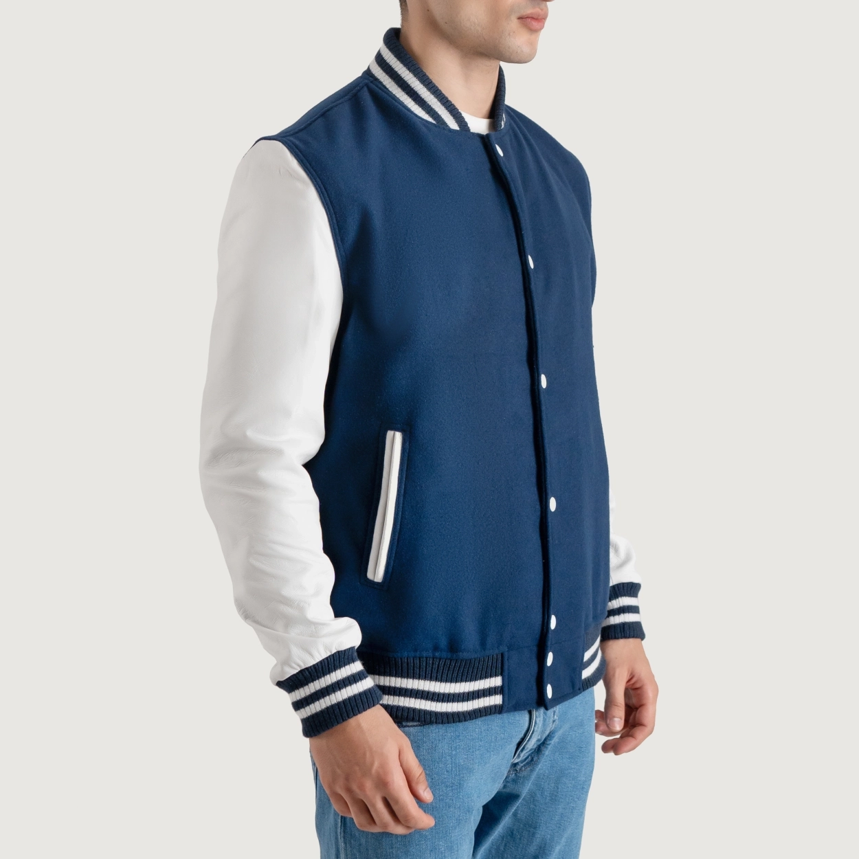 Alternative view of Navy Blue and White Varsity Letterman Jacket