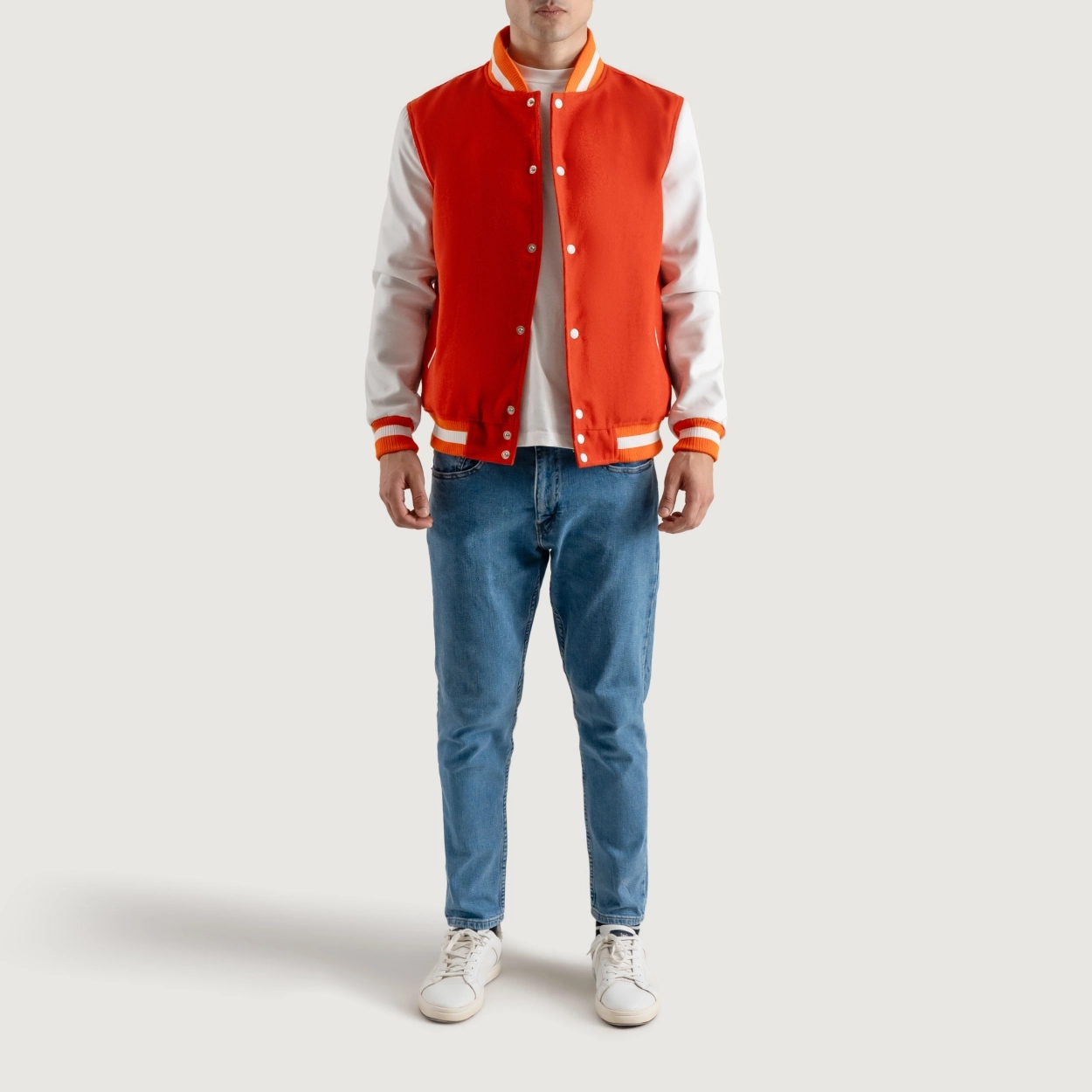 Alternative view of Orange and White Varsity Letterman Jacket