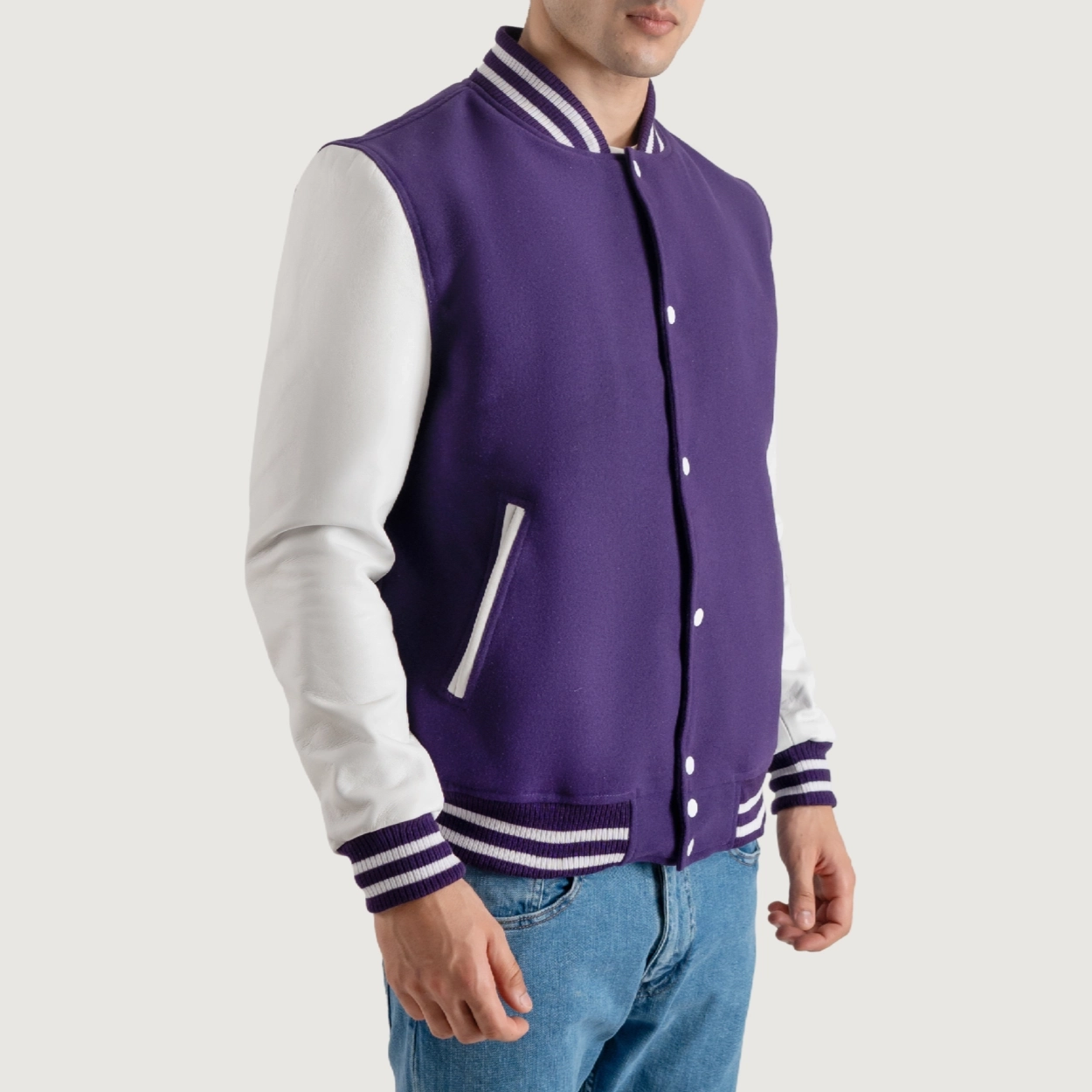 Alternative view of Purple and White Varsity Letterman Jacket