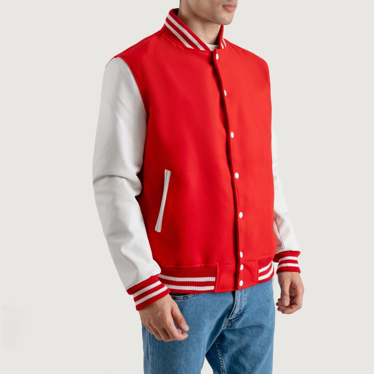 Alternative view of Red and White Varsity Letterman Jacket