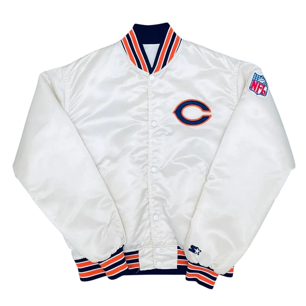 Chicago Bears 1980’s Vintage White Satin Varsity Jacket
