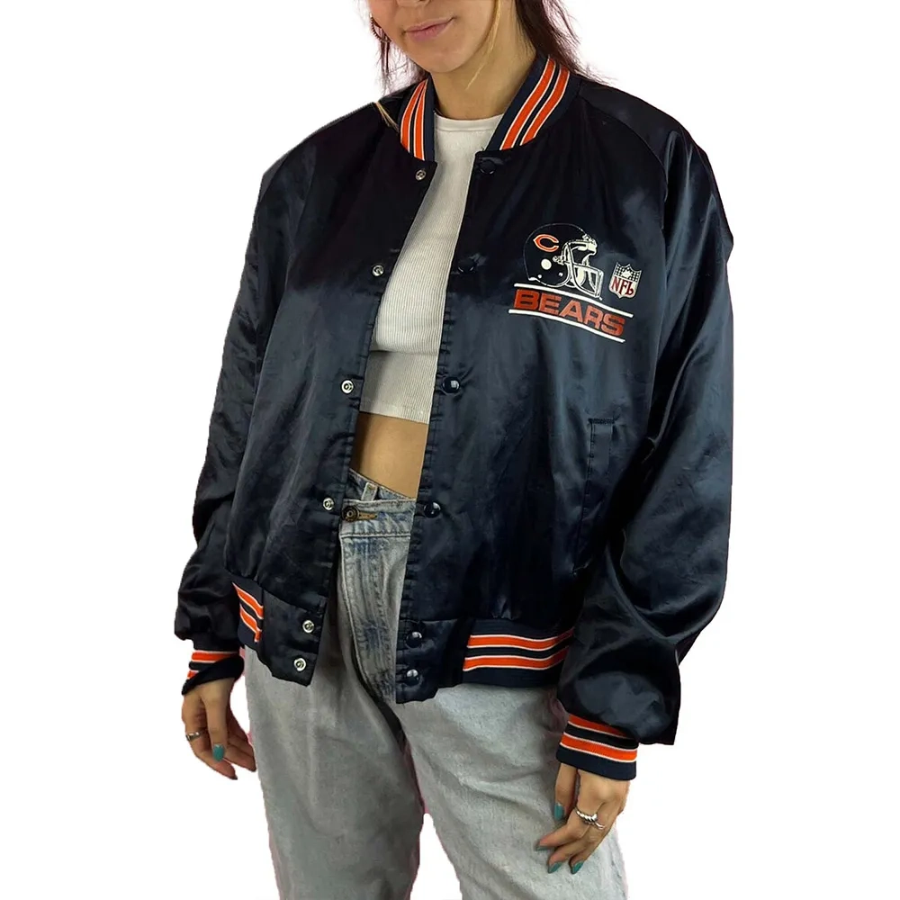 Chicago Bears Vintage Full-Snap Navy Blue Satin Jacket