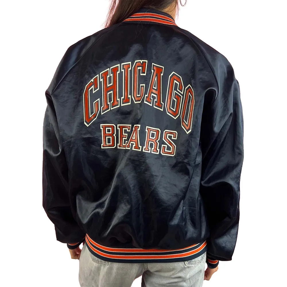 Alternative view of Chicago Bears Vintage Full-Snap Navy Blue Satin Jacket