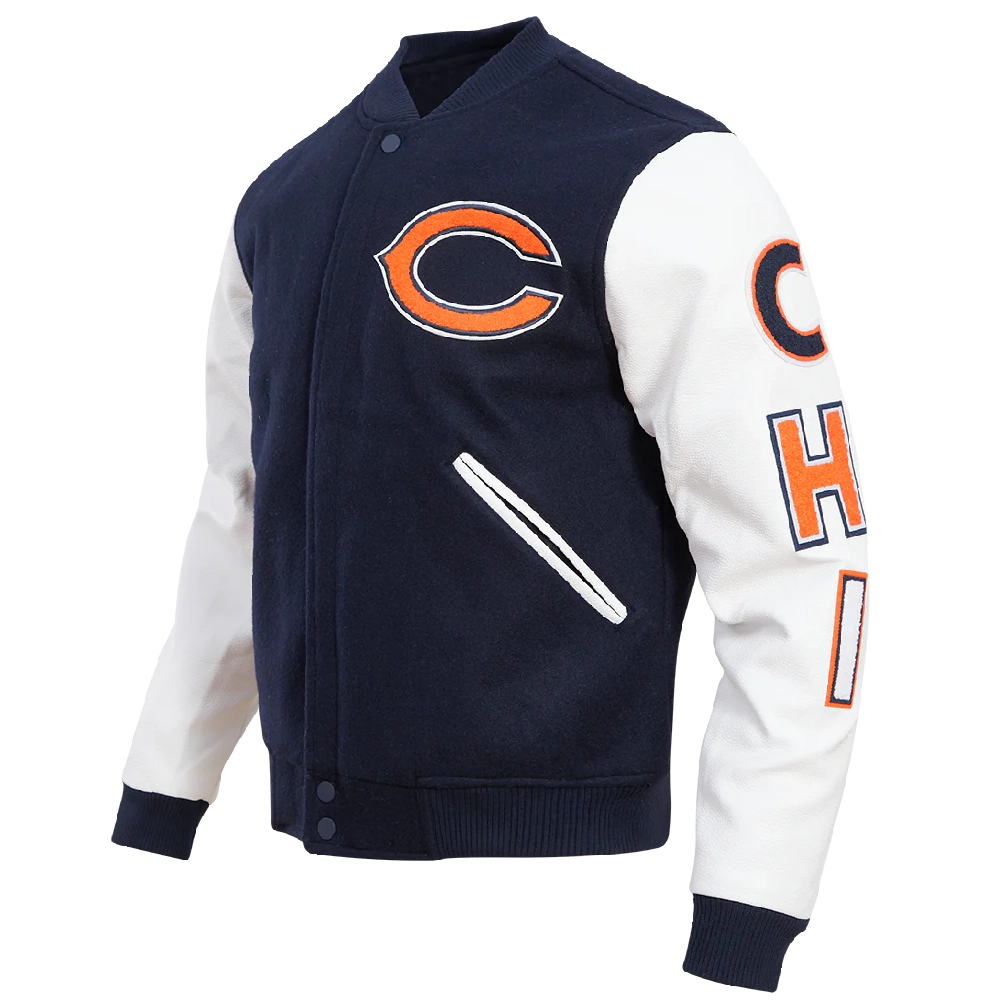 Alternative view of Chicago Bears Classic Navy/White Varsity Jacket