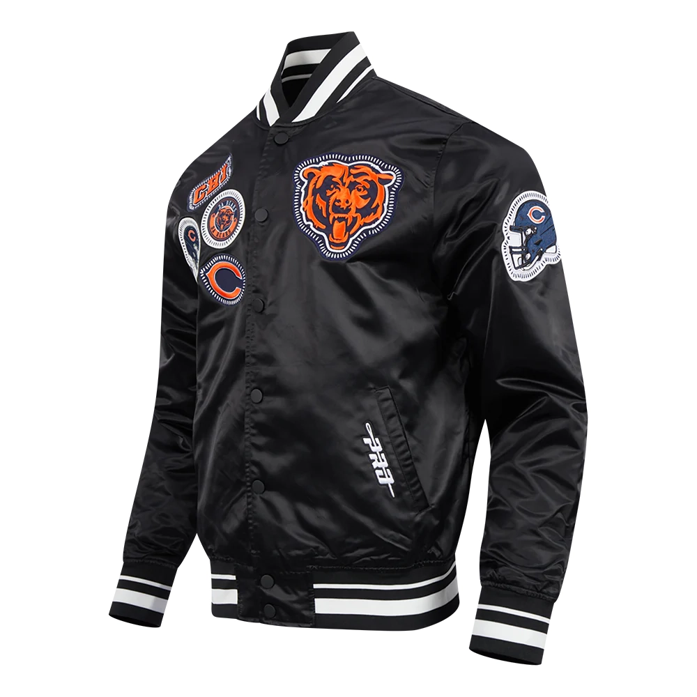 Alternative view of Chicago Bears Diy Pick Stitch Black Satin Varsity Jacket