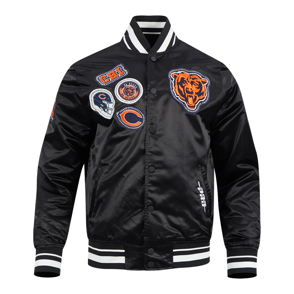 Chicago Bears Diy Pick Stitch Black Satin Varsity Jacket