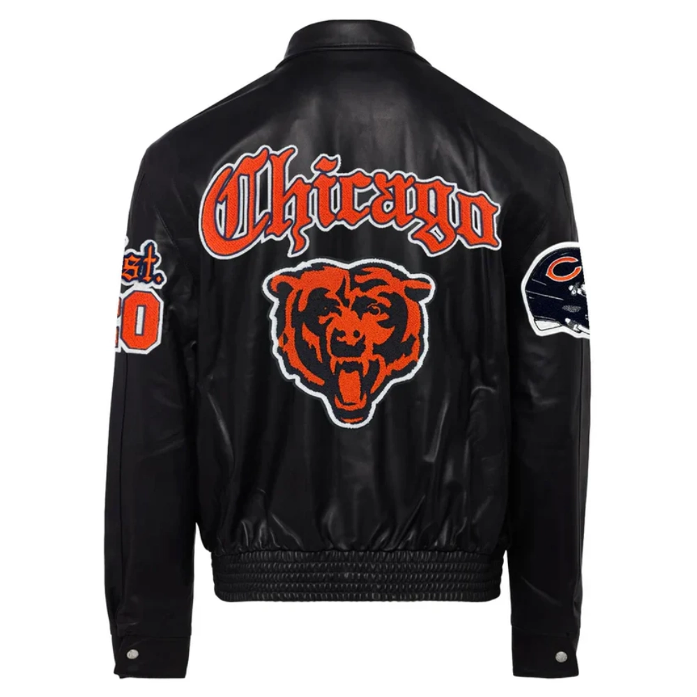 Alternative view of Chicago Bears Full Black Leather Jacket