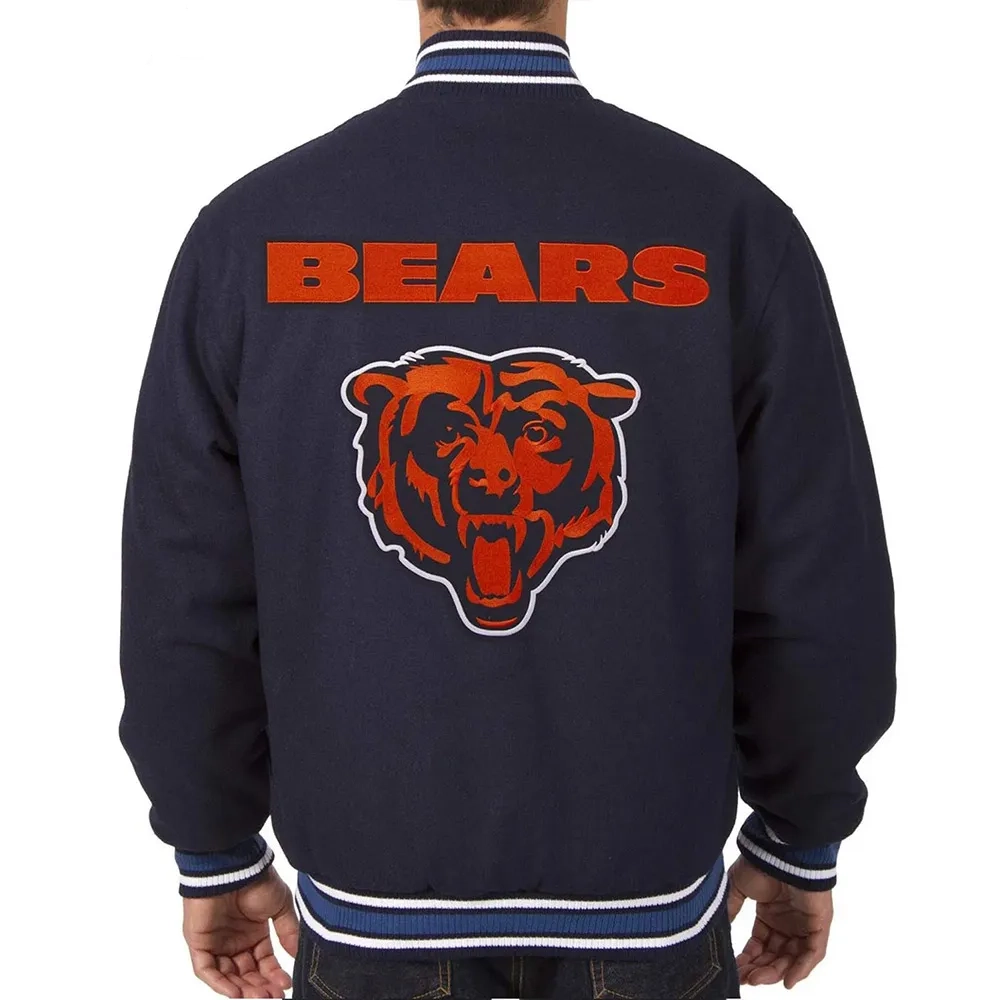 Alternative view of Chicago Bears Full Wool One Color Navy Varsity Jacket