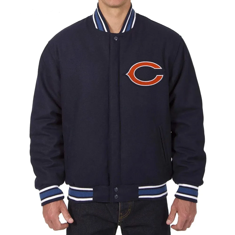 Chicago Bears Full Wool One Color Navy Varsity Jacket