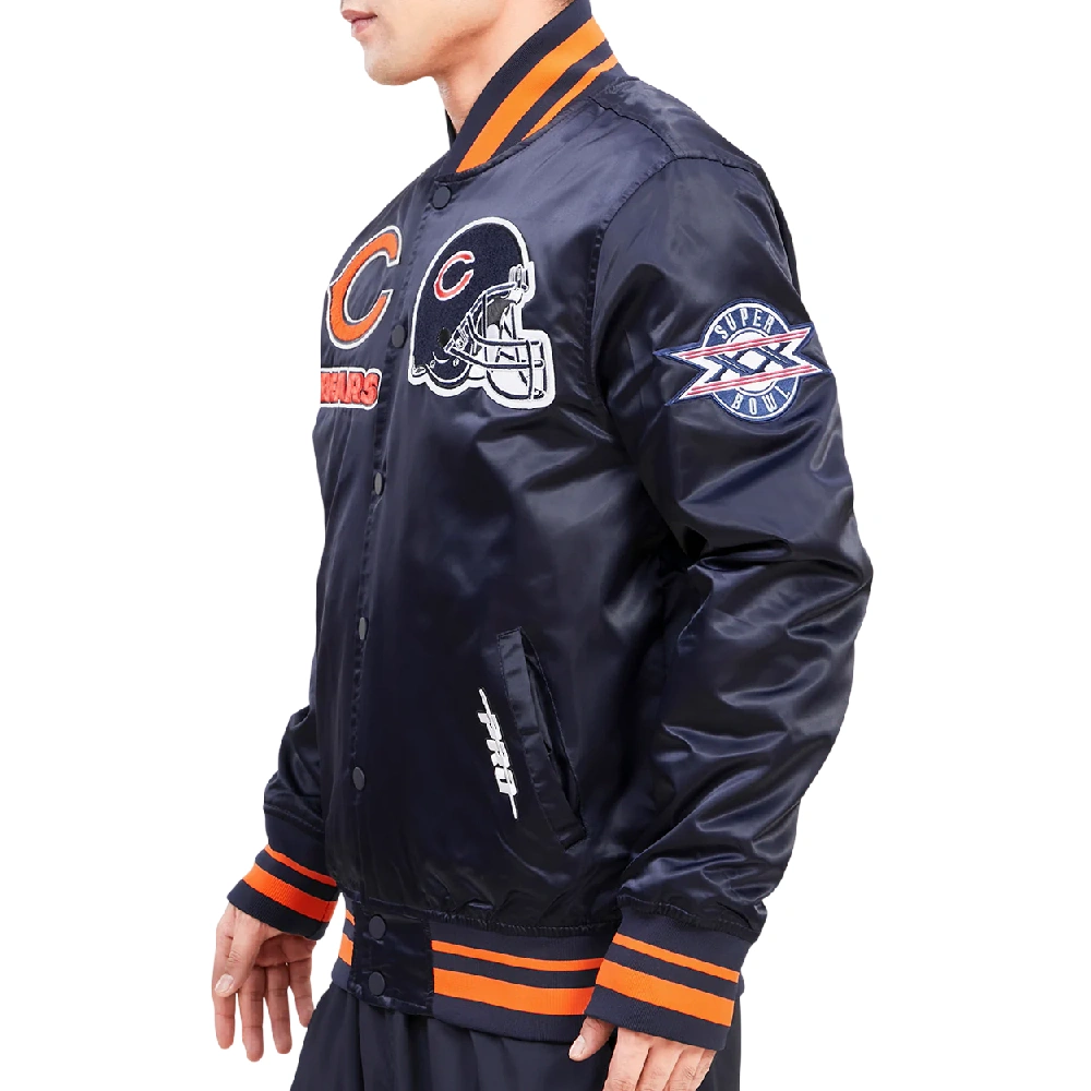 Alternative view of Chicago Bears Mashup Navy Satin Varsity Jacket