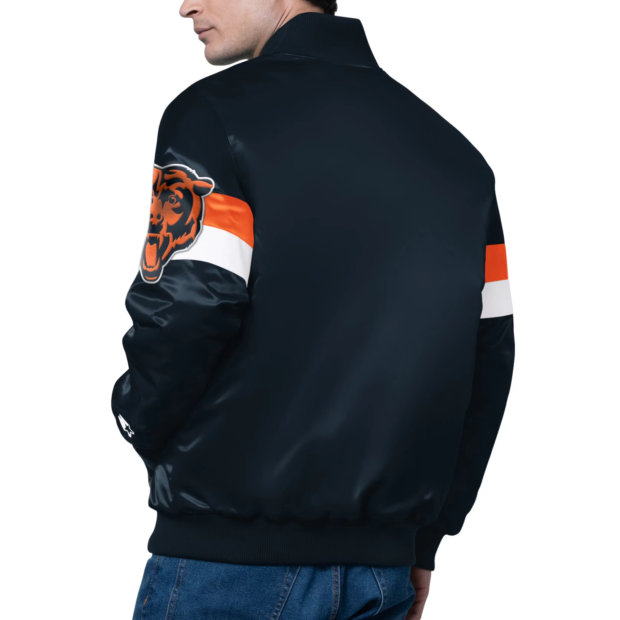 Alternative view of Chicago Bears Triple Option Navy Satin Varsity Jacket