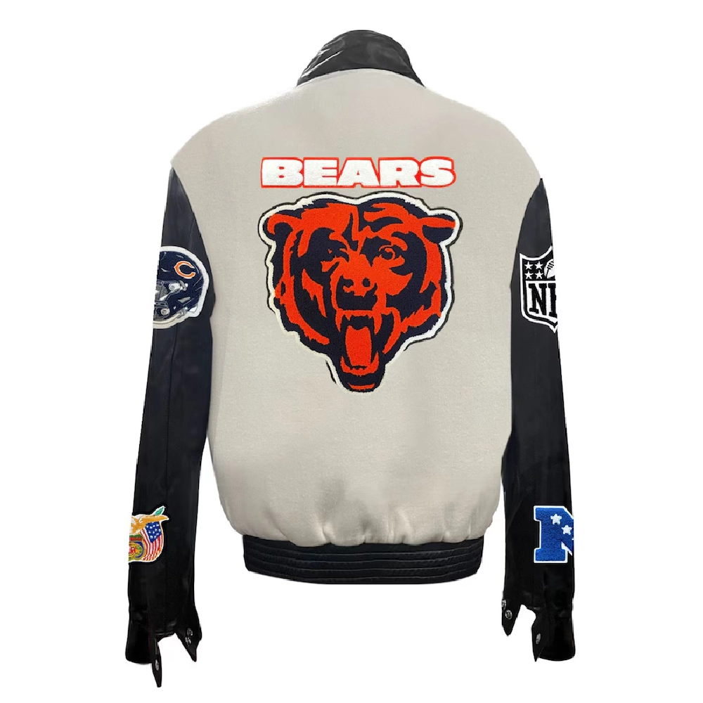 Alternative view of Chicago Bears Off-White Wool/Leather Jacket