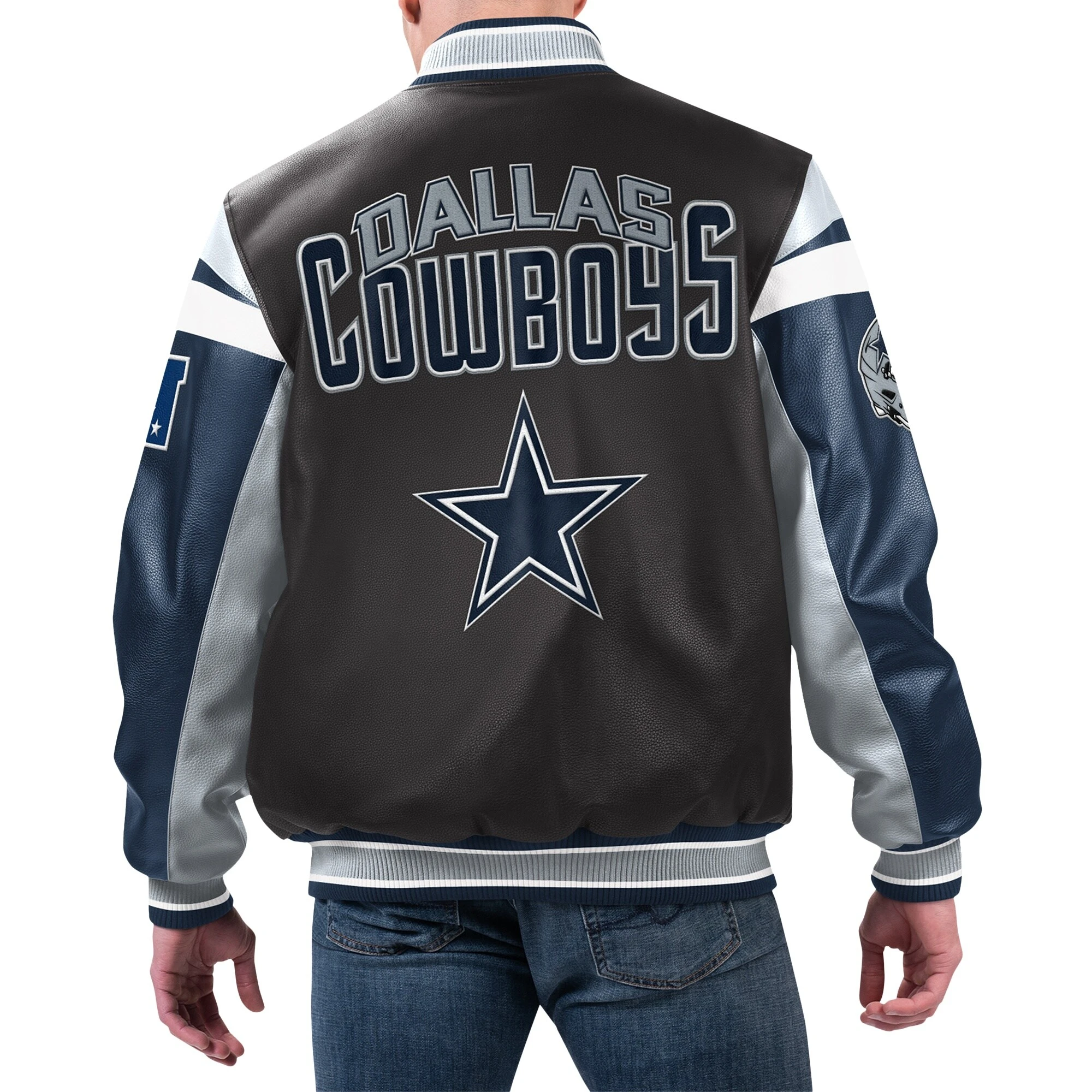 Alternative view of Dallas Cowboys Full-Zip Leather Black Varsity Jacket