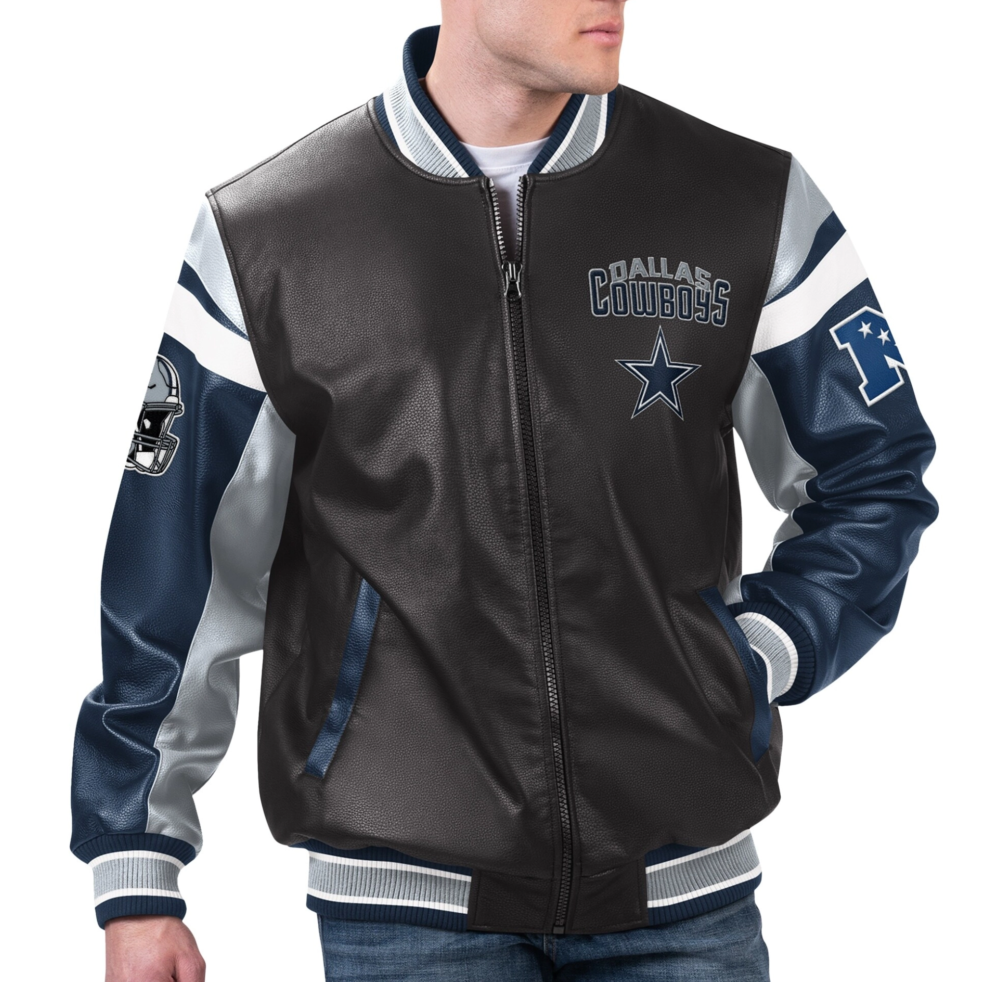 Dallas Cowboys Full-Zip Leather Black Varsity Jacket