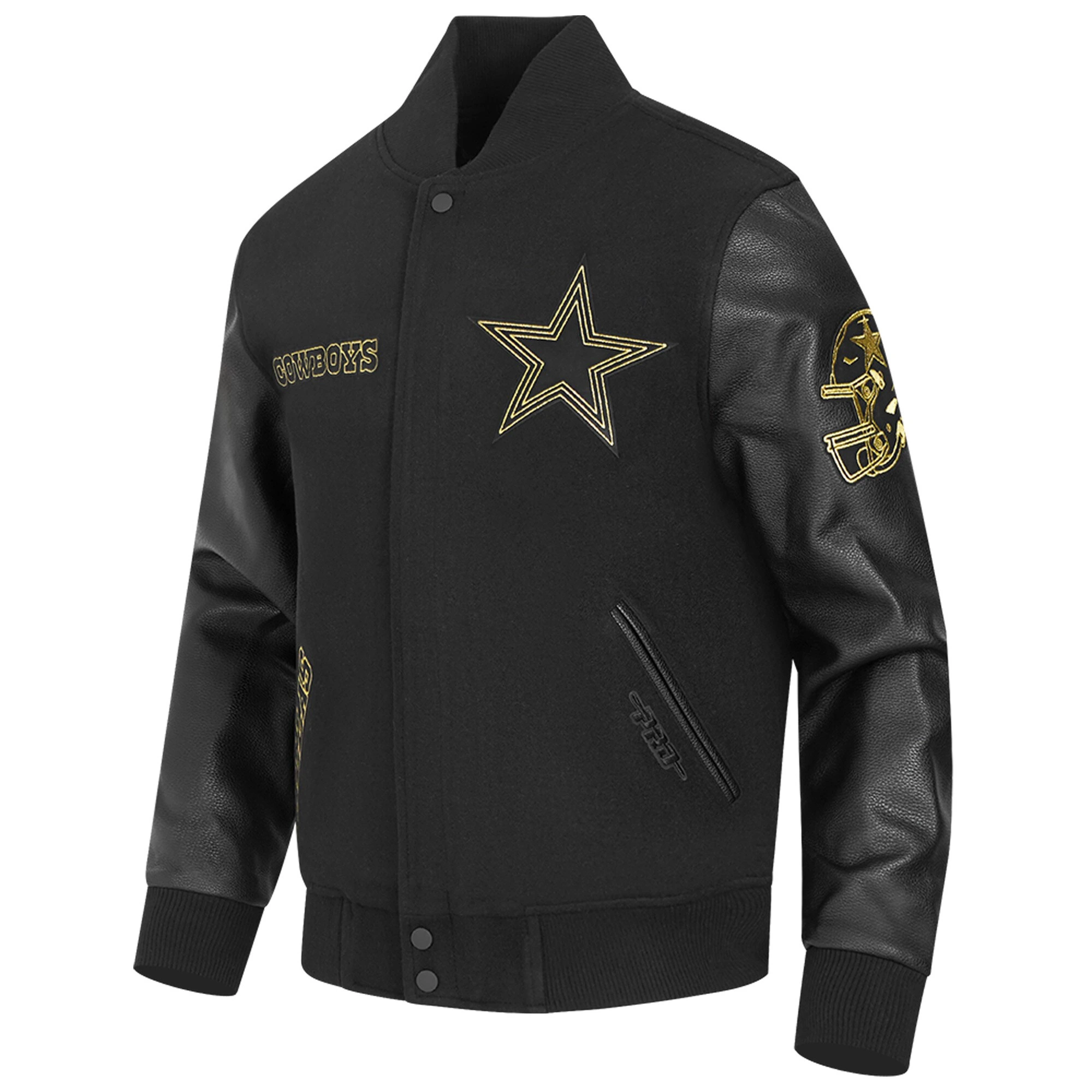 Alternative view of Dallas Cowboys Black & Gold Wool/Leather Varsity Jacket