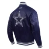 Dallas Cowboys City Ransom Navy Satin Varsity Jacket - Image 3