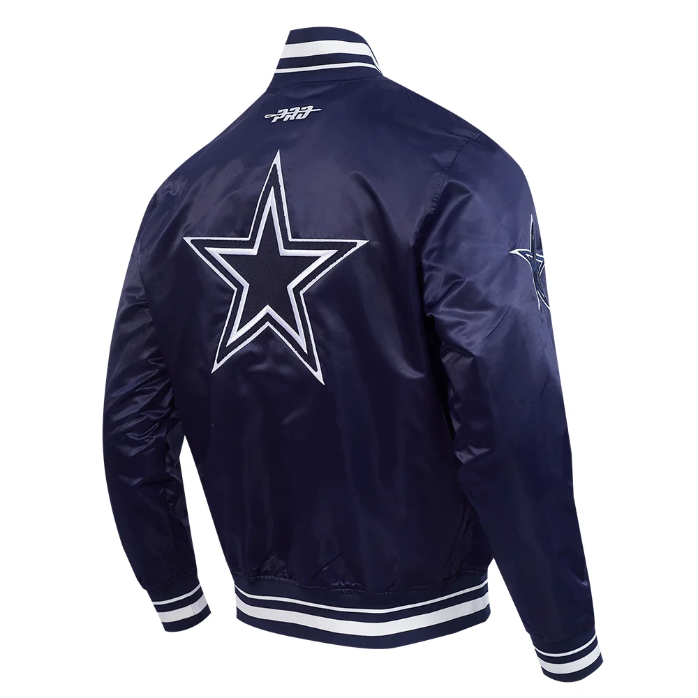 Dallas Cowboys City Ransom Navy Satin Varsity Jacket - Image 3