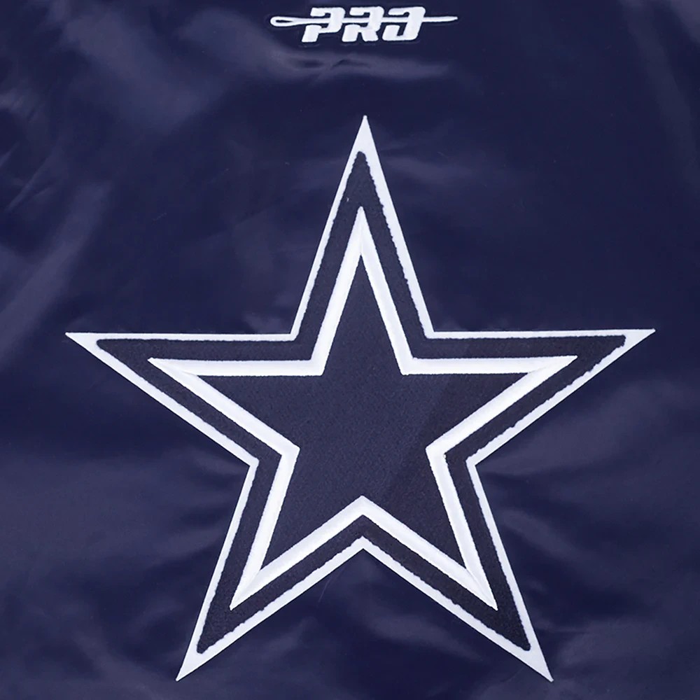 Dallas Cowboys City Ransom Navy Satin Varsity Jacket - Image 5